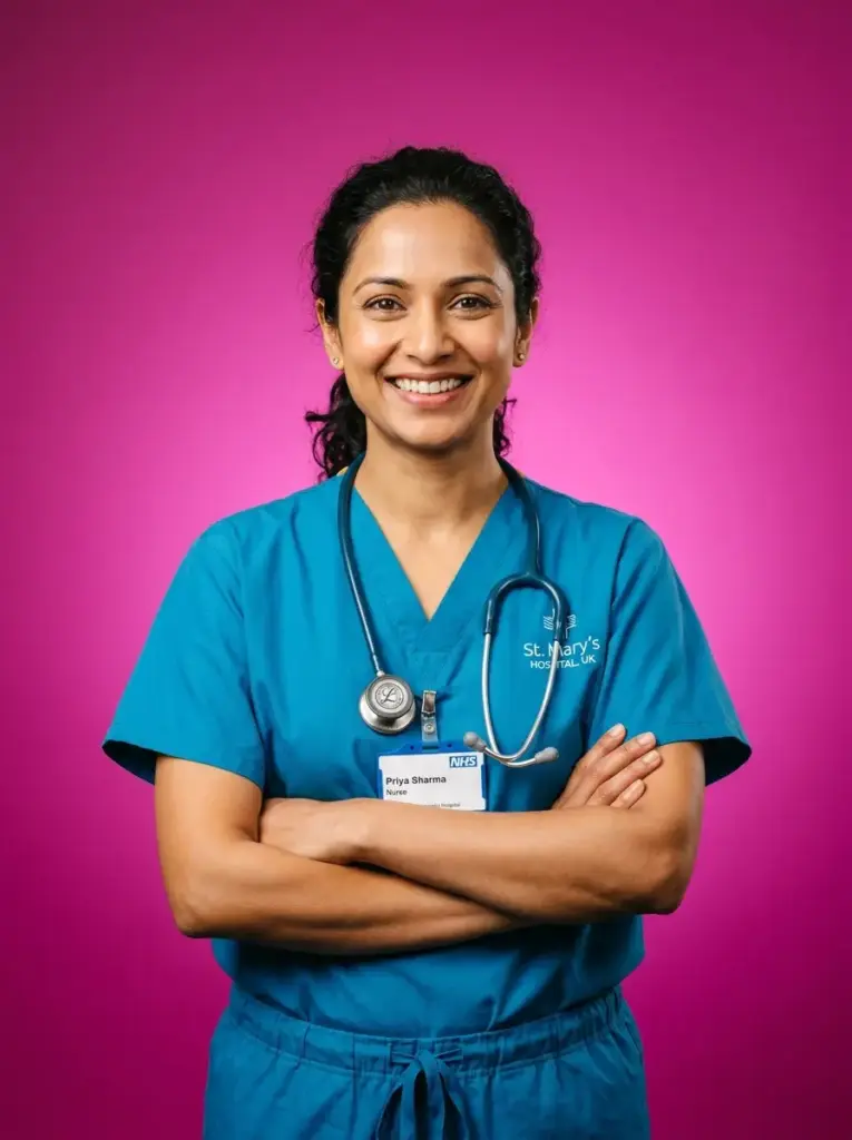 Healthcare professional in scrubs, IELTS for career course